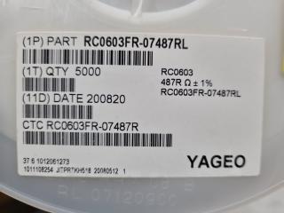 12,400x Yageo Thick Film Resistors RC0603FR-07487RL , Bulk, New