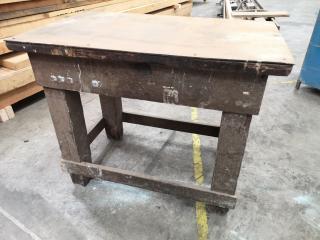 Vintage Wood Workshop Table w/ Steel Top