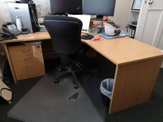 L-Shaped Office Corner Workstation Desk w/ Chair & Drawers