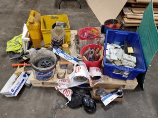Pallet of Assorted Workshop Supplies, Tools, & More