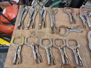 Assortment of Locking Pliers, Press Clamps and Vise Grips