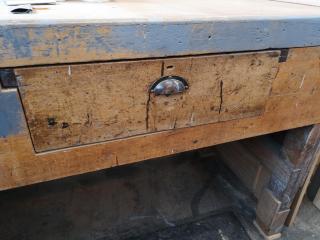 Workshop Wooden Workbench w/ Vintage Wood Vice