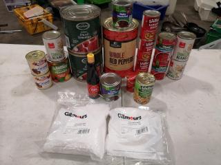 Assorted Canned Bottled, Bagged Food, Ingredients