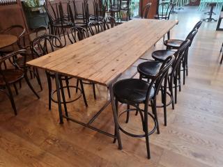 Large Antique Style Bar Table and 8 Stools 