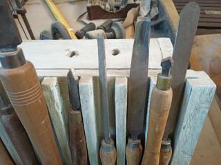 Rack of Wood Lathe Chisels