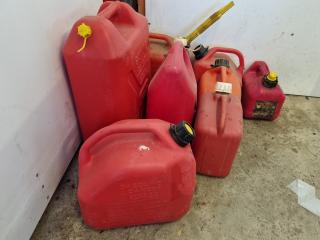 8x Assorted Red Plastic Petrol Containers