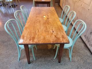 Antique Timber Cafe Table and 6 Chairs