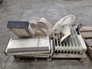 Collection Of Old Bar/Convector Heaters And Tabletop Fans