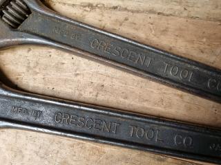 2x Vintqge Antique Crescent Tool Co Adjustable Wrenches AT118
