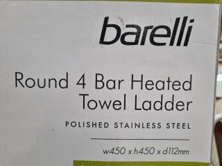 Barelli Round 4-Bar Heated Stainless Steel Towel Ladder, New