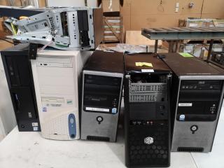 5x Assorted Older Desktop Computers, Parts only, damaged cases