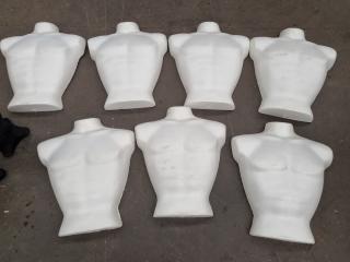 7x Styrofoam Male Chest Mannequins + 3x Female Heads