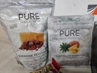 Assorted Energy Powders, Gels, Beans, and Chews, Dirty Surfaces