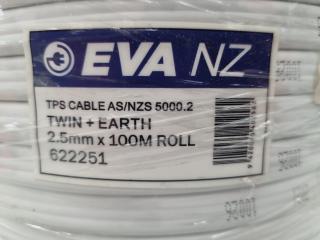 EVA NZ Twin Earth TPS Electrical Cable, 2.5mm, 100-metre Roll, New