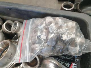 Large Bin of Stainless Pipe Fittings