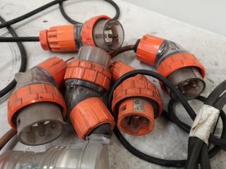 Assorted Industrial Single & 3-Phase Power Plug Heads & Cabling