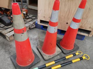 3x 890mm Street Safety Cones w/ 2x Safety Rails