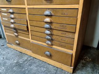 Vintage Antique Wooden Parts Drawer Cabinet