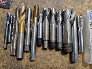 40+ Assorted End Mills, Taps, Drills, & More