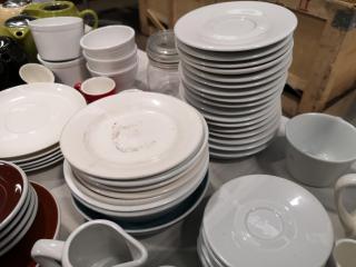 Assorted Restaurant Accessories, Tea Cups, Plates, Teapots, & More