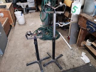 2x Adjustable Workshop Material Support Stands w/ Ball Bearing Rollers