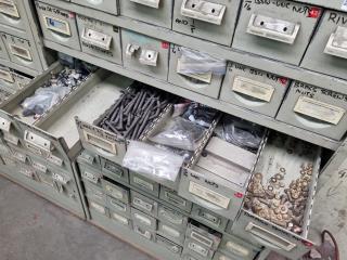 54-Drawer Steel Parts Bin Cabinet with Contents