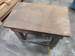 Vintage Wood Workshop Table w/ Steel Top