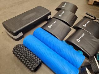 Assorted Fitness Gear, Pads, Step, Wheels, & More