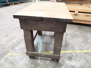 Vintage Wood Workshop Table w/ Steel Top