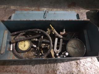 Steel Tool Box w/ Assorted Compression Testing Gauges & Components