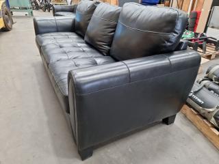 Black Leather-Like 3-Seater Sofa Couch