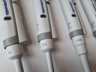 5x Eppendorf Research Plus Single Channel Pipettes w/ Stand