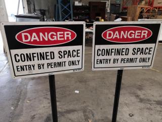 2x Workshop Safety Signage On Weighted Stands