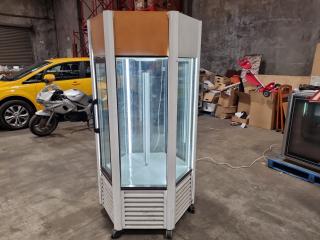 Mobile Hexagonal Shaped Refrigerated Food Display Cabinet, Faulty