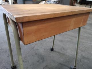 Vintage Wood & Metal Mobile School Desk