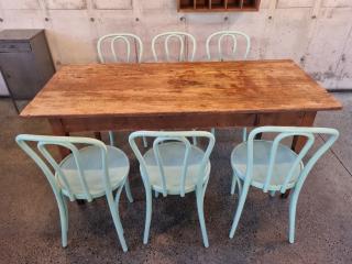 Antique Timber Cafe Table and 6 Chairs