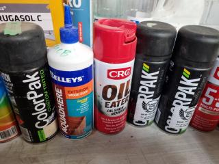 Assorted Trades Solvants, Sprays, Sealers, Epoxys & More