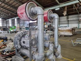 Pair of Industrial Regenerative Air Blowers on Stand