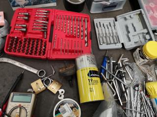 Assorted Lot of Hand Tools, Fastening Hardware, & More
