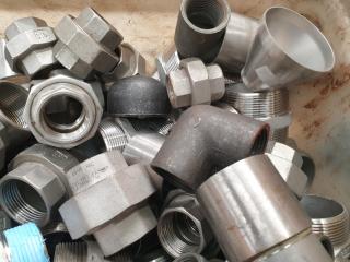 Large Bin of Stainless Pipe Coupling Fittings