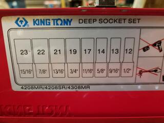 3x King Tony Deep Socket Sets, 1/4", 3/8" & 1/2" Drive