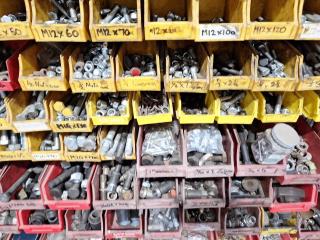 Large Rack of Maxi Bins Full of Nuts/Bolts/Fastening Equipment