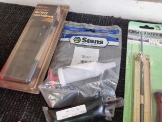 Assorted Handtools Fastening Hardware, Lawnmower Keys, Glue & More