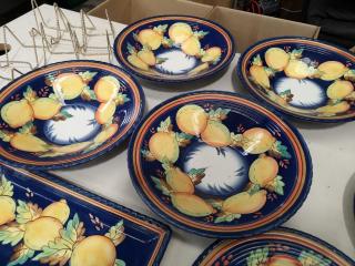 Assorted Porcelian Serving Bowls, Plates + Picture Frame Holders