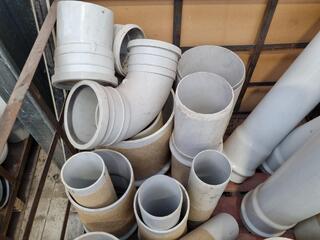 Assorted PVC Pipe Connectors, Fittings, w/ Steel Crate