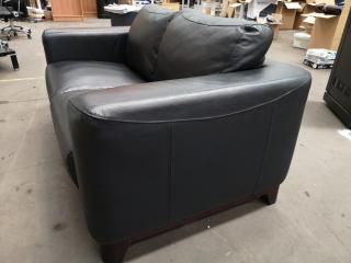 Stylish 2-Seater Black Leather Sofa Couch