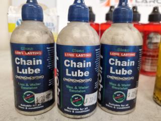 Assorted Bike Lubricants, Fluids, Cements