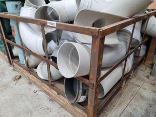 Assorted PVC Pipe Connectors, Fittings, w/ Steel Crate