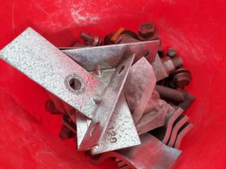 Two Buckeys of Large Bolts, Nuts, Brackets