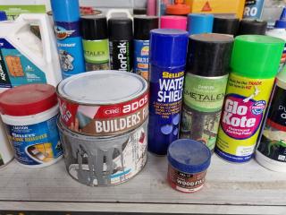 Assorted Trades Solvants, Sprays, Sealers, Epoxys & More